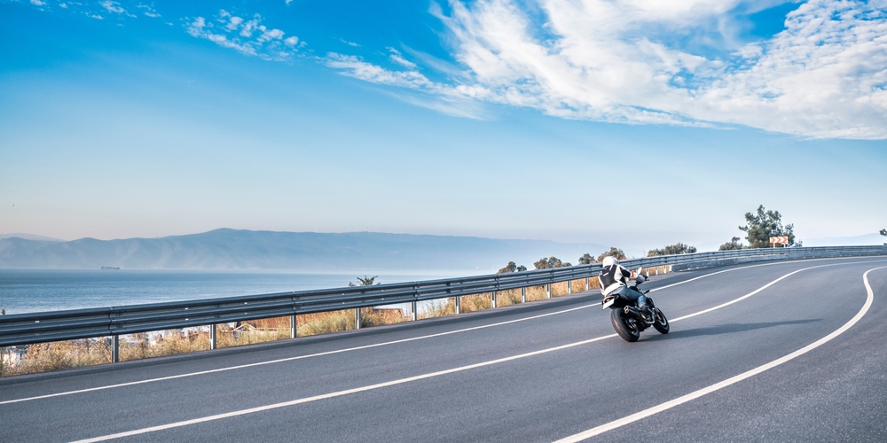 Motorcycle,Drive,On,The,Coastal,Road,Landscape,In,Summer.,Riding